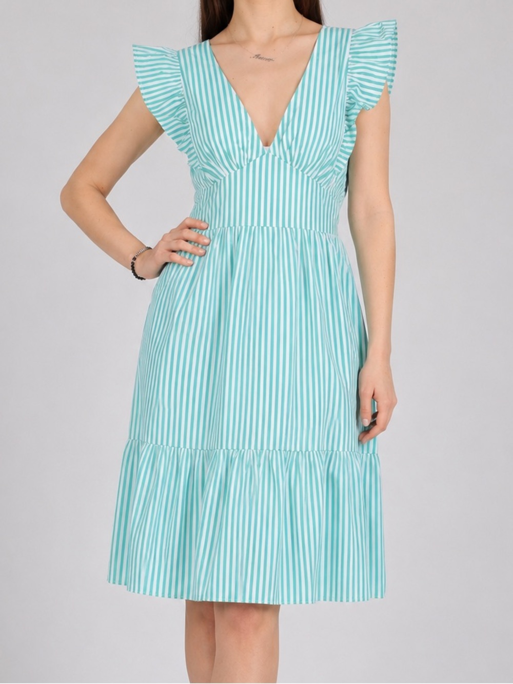 🆕✨Skies Are Blue Green White Stripe Mini Dress XL Cotton Cottagecore Beach Chic